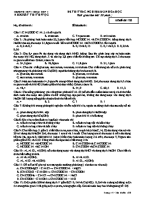 Đề thi trắc nghiệm môn Hóa học Lớp 12 - Mã đề 128 - Trường THPT Triệu Sơn 3